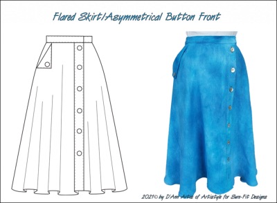 Asymmetric Flared Button Skirt